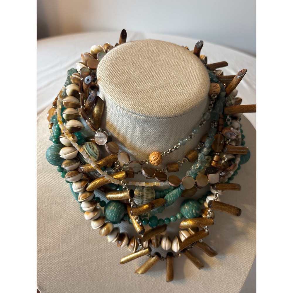 Stephen Dweck Multi-Strand Necklace OS Turquoise Wood Shell Sterling Silver